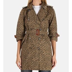 R13 Raglan Sleeve Trench Coat Leopard Animal Print Double Breasted Belted XS
